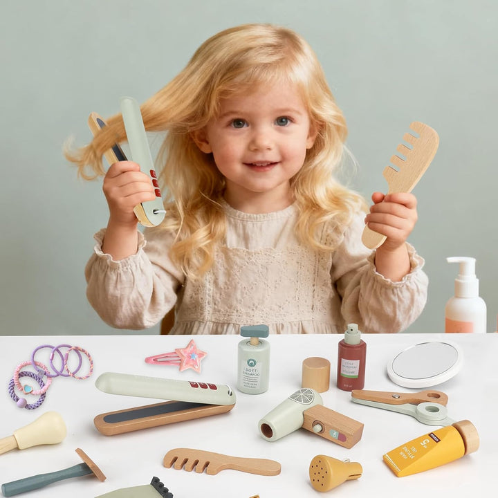 Friseur Set Kinder,Friseur Beauty Salon Spielset mit Haartrockner Lockenstab Kamm und Haarstyling Zu