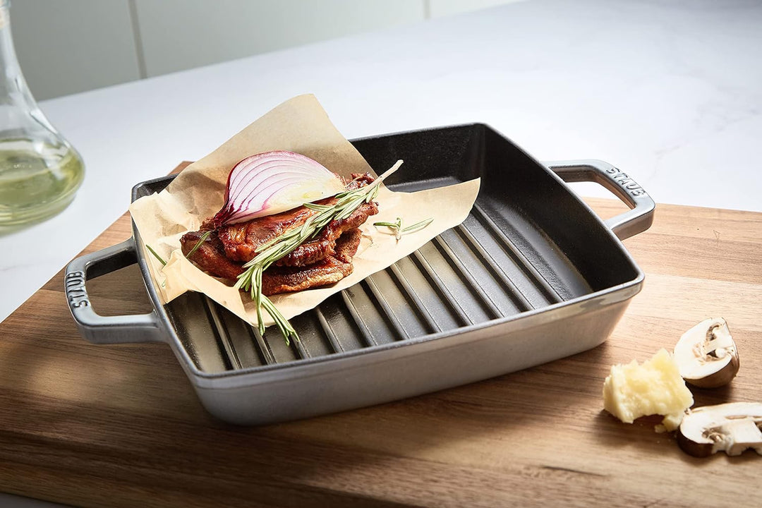 Staub 40511-729-0 Grillpfanne, rechteckige mit zwei Griffen, 23 cm, Gusseisen, grau Grau 32 x 30 x 4