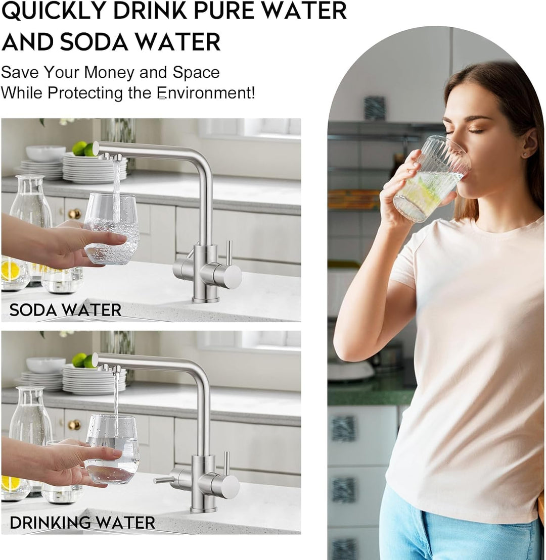 CREA 4 Wege Wasserhahn Küche, Küchenarmatur mit Sodawasser, 360° Drehbar Vier Wege Mischbatterie Küc