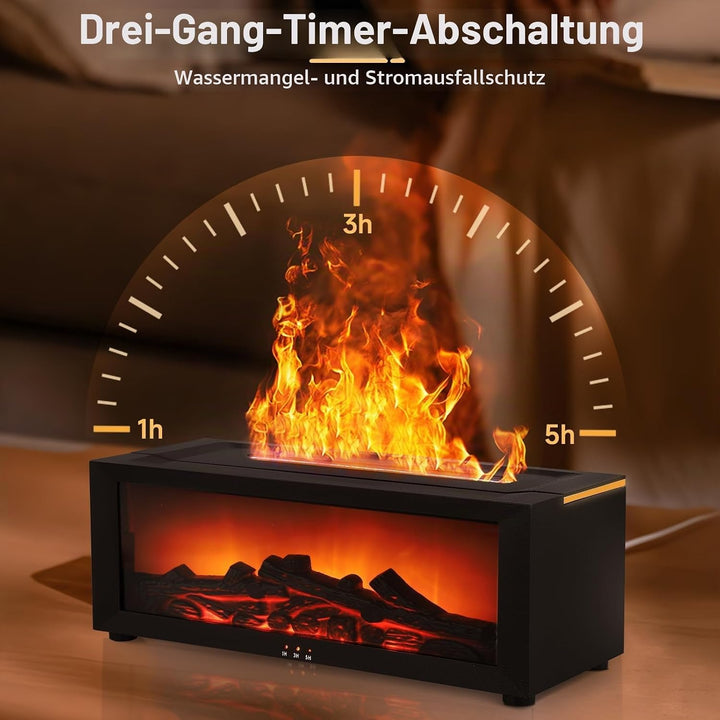 3D Flame Diffusor für ätherische Öle, Flammenbefeuchter Kamin, 150 ml mit Timer, Automatischer Absch
