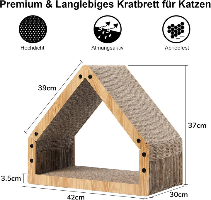 FUKUMARU Kratzbrett Katzen, Extralange 41 cm Hausform Kratzpappe für Katzen, Cat Scratching Board au