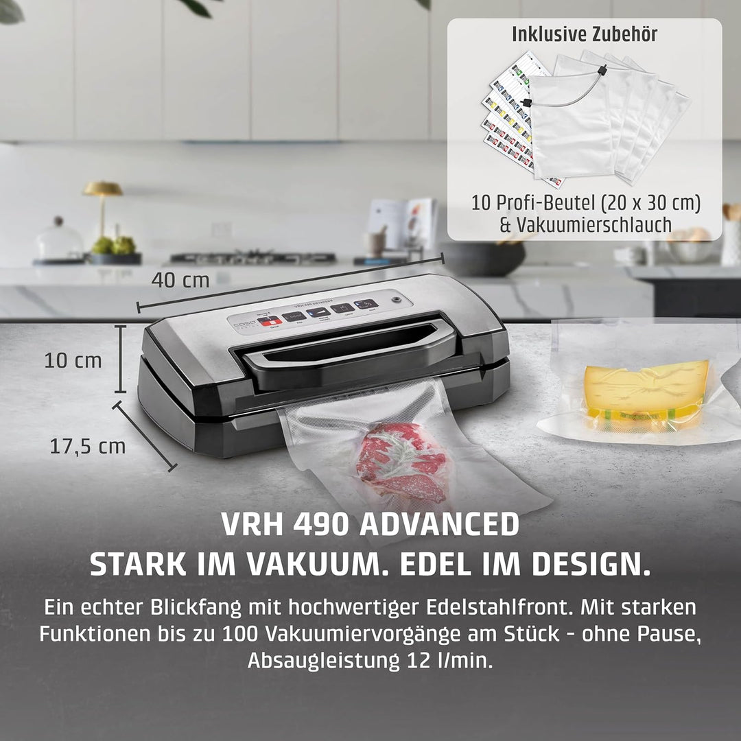 CASO VRH 490 advanced Vakuumierer - Folienschweissgerät, bis zu 100 Vakuumiervorgänge non-stop, prak