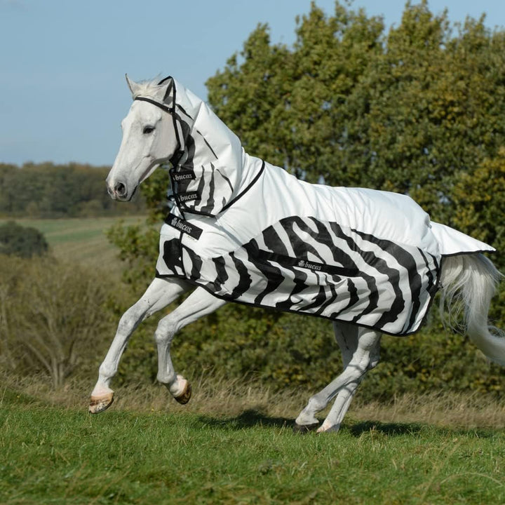 Bucas Buzz-Off Rain Zebra & Neck, Farbe:Zebra, Grösse:120 cm / 5'3 Zebra 120 cm / 5'3