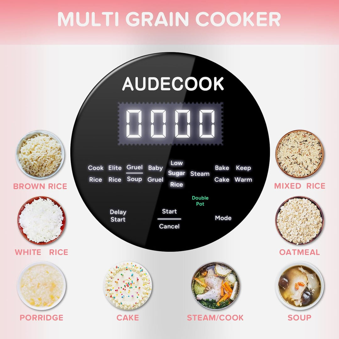 Audecook Reiskocher Klein [1,5l],Edelstahl-Dampfgarer-Einsatz Mit Antihaftbeschichteter Inner Gartop