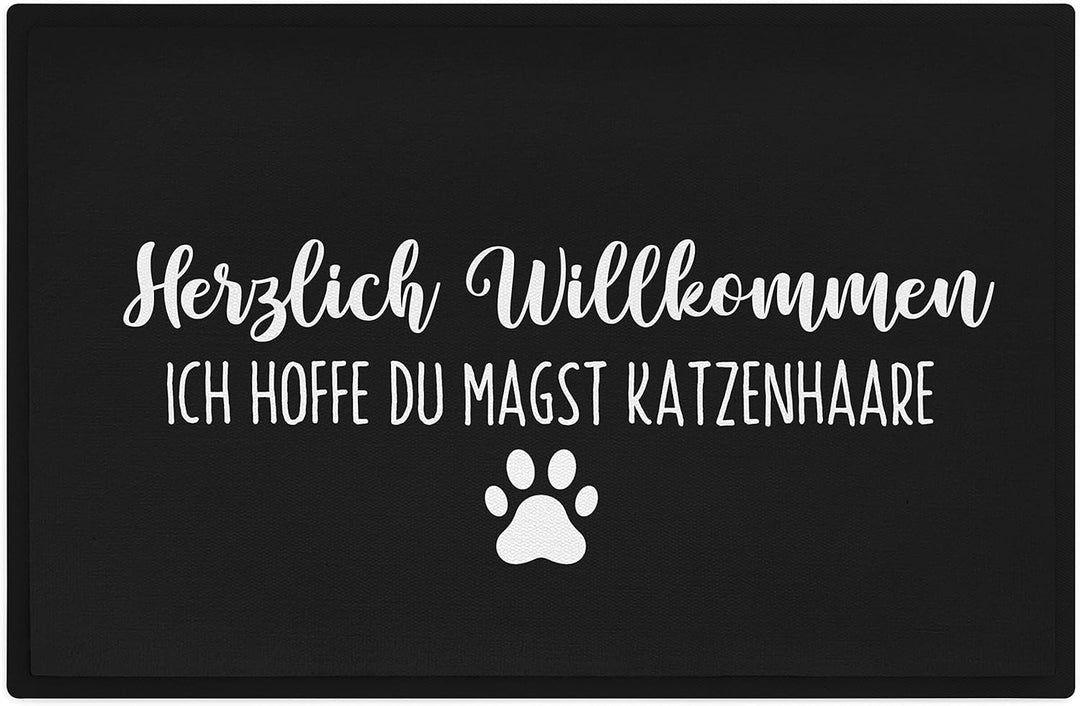 Trendation - Katzen Fussmatte Spruch Geschenk Katzenbesitzer Willkommen Ich Hoffe Du Magst Katzenhaa