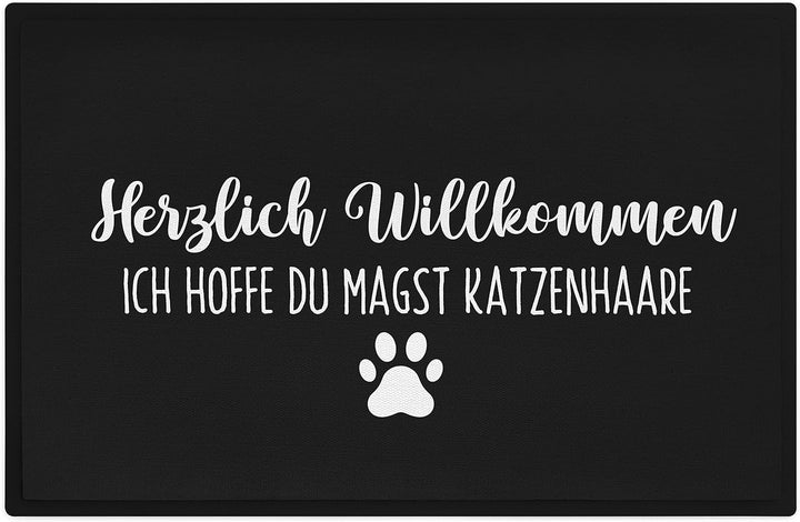 Trendation - Katzen Fussmatte Spruch Geschenk Katzenbesitzer Willkommen Ich Hoffe Du Magst Katzenhaa