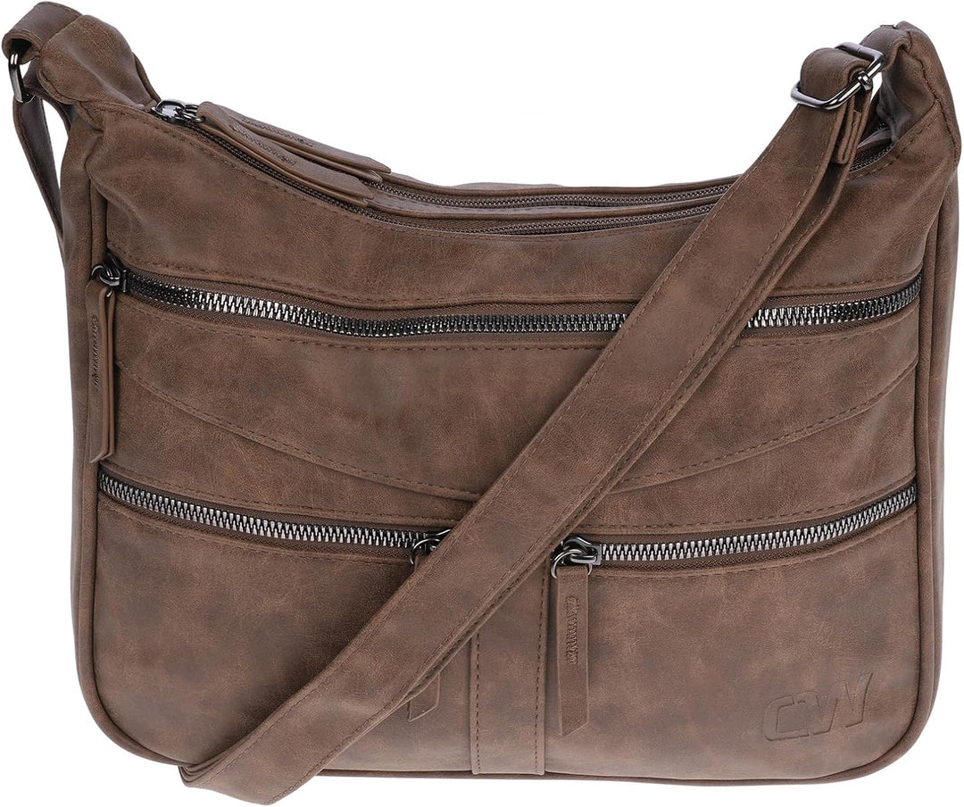 Christian Wippermann Damen Tasche Schultertasche Umhängetasche Crossover Bag Leder Optik Handtasche