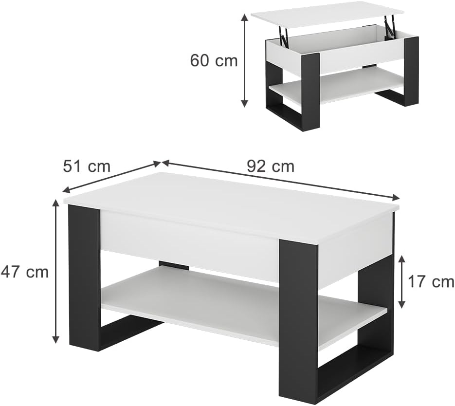 Vicco Couchtisch Lifto, Weiss/Anthrazit, 92 x 51 cm mit Liftfunktion, Weiss/Anthrazit