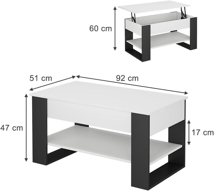 Vicco Couchtisch Lifto, Weiss/Anthrazit, 92 x 51 cm mit Liftfunktion, Weiss/Anthrazit