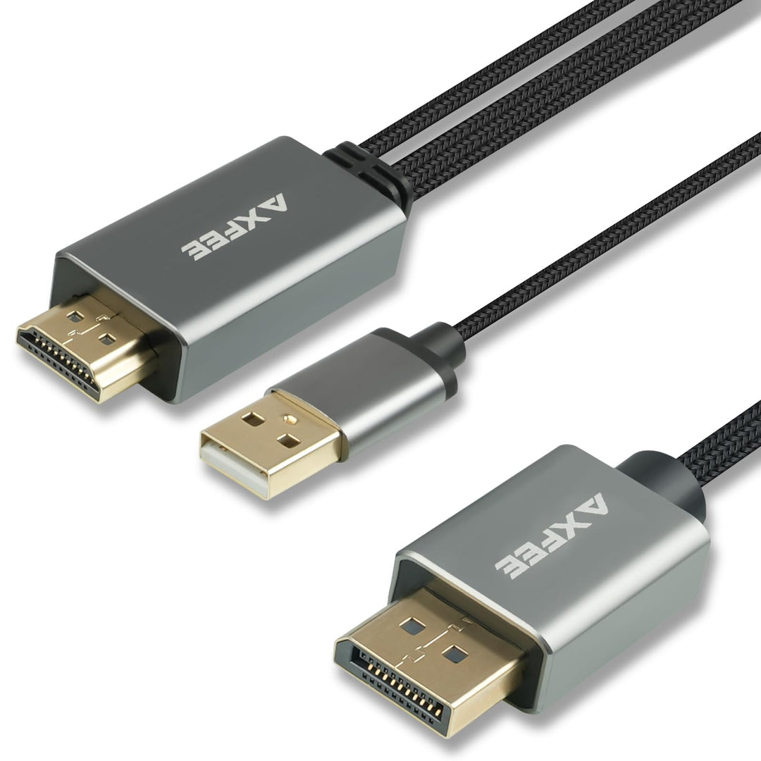 AXFEE HDMI auf DisplayPort Adapter, 1.8m 4K@60Hz HDMI auf DisplayPort Stecker Konverter, HDMI Ausgan
