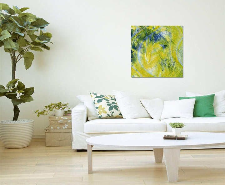 Paul Sinus Art Gelb Blauer Kunstdruck Abstrakt495_60x60cm Leinwandbild grell Abstract XXL fertig auf