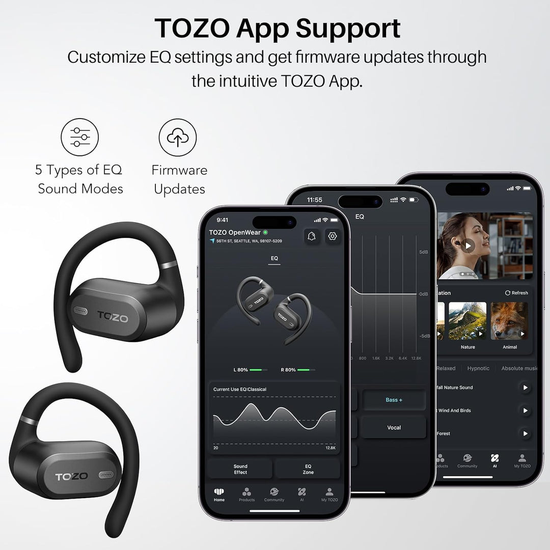 TOZO OpenWear Open Ear Kopfhörer mit bügel,komfortabel Kopfhörer Kabellos Bluetooth 5.3,Open Sport K