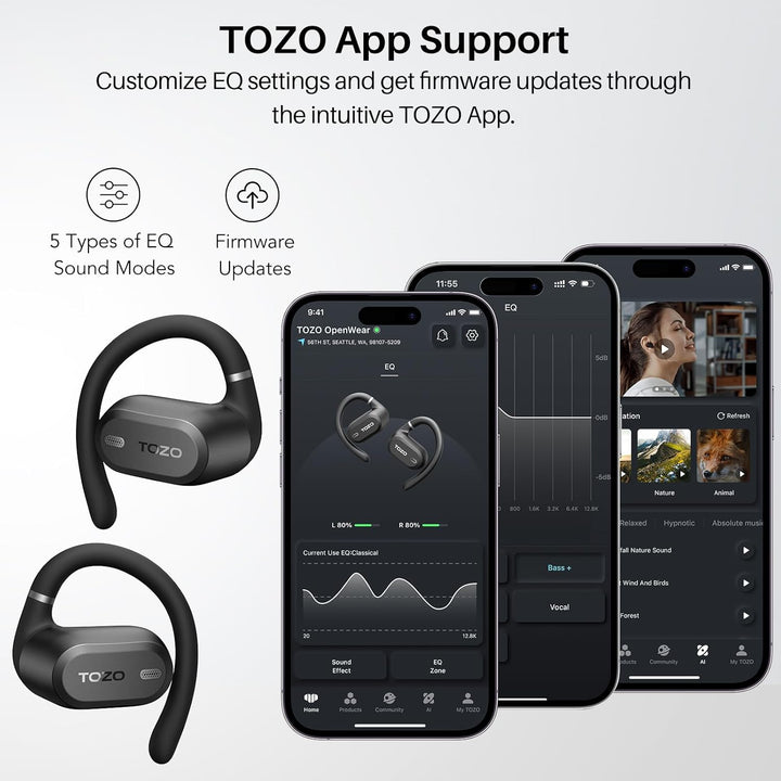 TOZO OpenWear Open Ear Kopfhörer mit bügel,komfortabel Kopfhörer Kabellos Bluetooth 5.3,Open Sport K