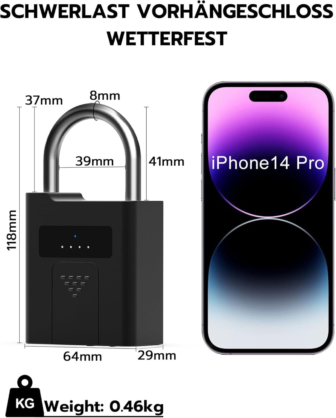 Eseesmart Fingerabdruck Schloss - Vorhängeschlösser mit Schlüssell APP Kontrolle, Fingerprint Vorhän