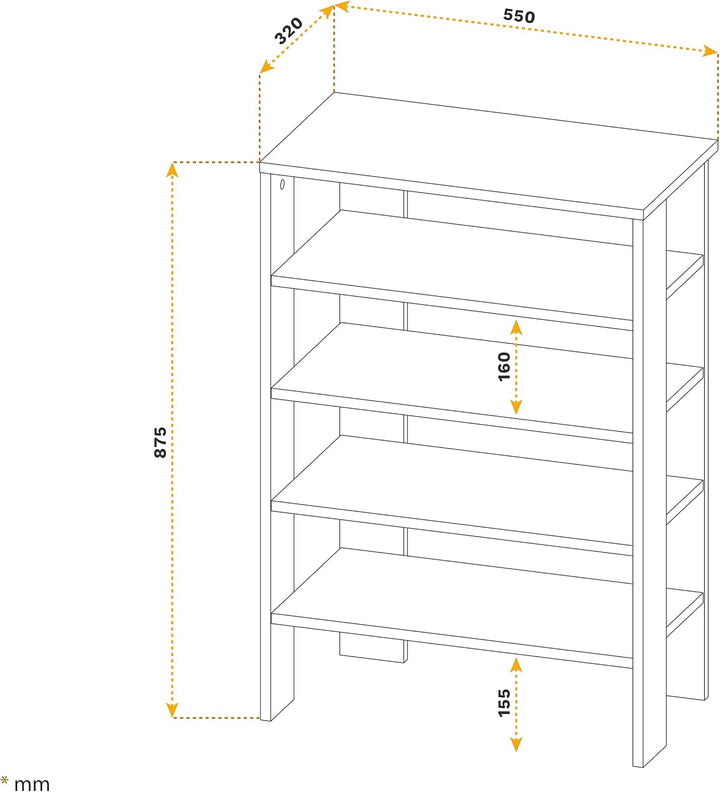 RICOO Schuhregal schmal und hoch 88x55x32cm Standregal Pressholz Eiche Sonoma Braun WM040-ES, Schuhs