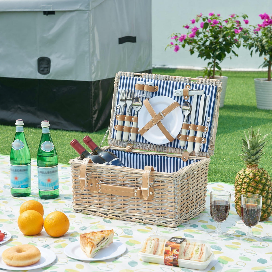 casa.pro Picknickkorb Lumparland Komplettset für 4 Personen Weidenkorb Picknickset aus Geschirr Gläs