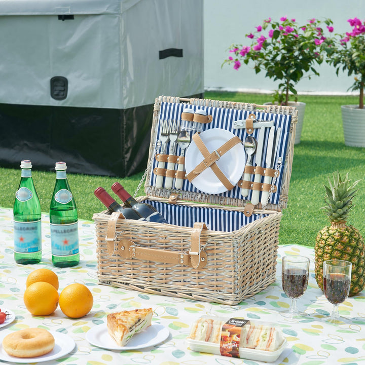 casa.pro Picknickkorb Lumparland Komplettset für 4 Personen Weidenkorb Picknickset aus Geschirr Gläs