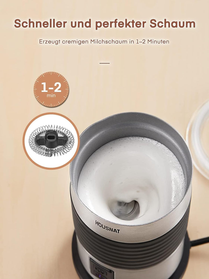 HOUSNAT Milchaufschäumer Elektrisch, 4-in-1 Milchschäumer für Heissen und Kalten Milchschaum, für La