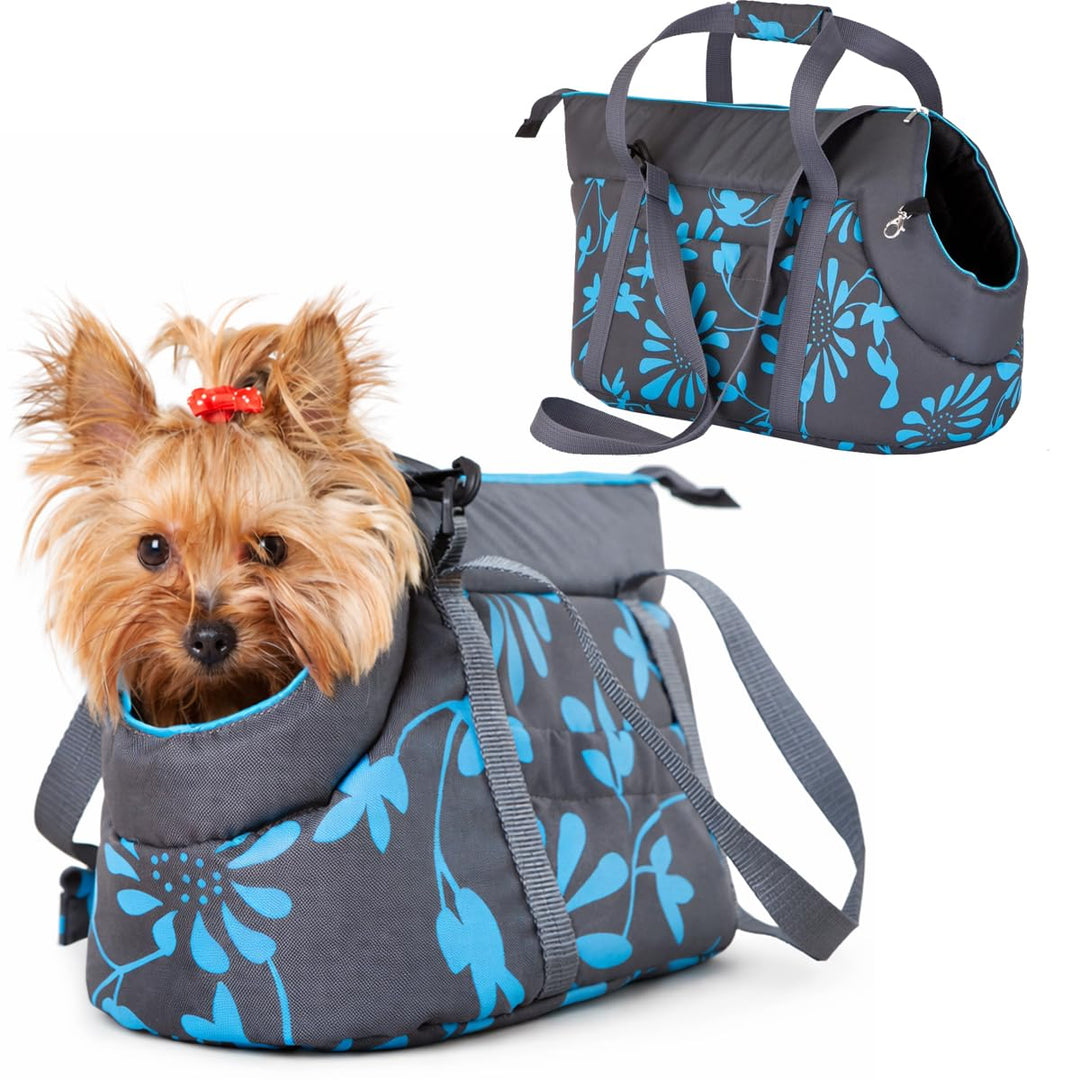 DOGGY Hobbydog TORGWK8 Hundetasche Tragetasche Katzentasche, Grösse 22 x 20 x 36 cm, grau mit Blumen