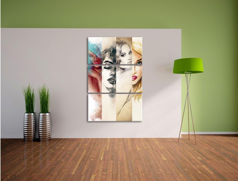 Pixxprint Haar Frisuren / 3-Teilig/Gesamtmass 120cm Leinwandbild bespannt auf Holzrahmen/Wandbild Ku