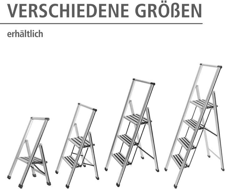 WENKO Leichte Aluminium Trittleiter mit 1 Stufe für 25 cm höheren Stand, rutschsichere XXL-Stufen, D