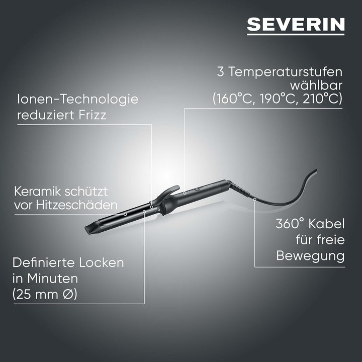Severin Lockenstab, 25mm, Keramikbeschichtung, drei Temperaturstufen (160°C, 190°C, 210°C), feines b