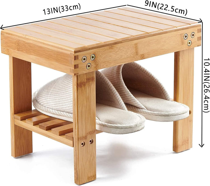 Utoplike holzhocker，fussbank Holz，Kleiner Bambus-Hocker mit Ablage, rutschfest und leicht, für Schla