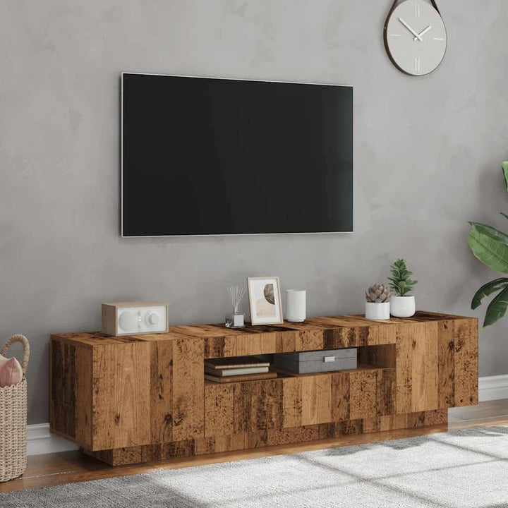vidaXL TV-Schrank mit LED-Leuchten Altholz-Optik 160x35x40 cm, TV-Möbel, TV-Board, Fernsehtisch, TV-