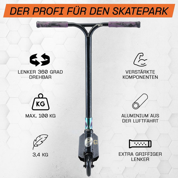 STAR SCOOTER Pro Sport Freestyle Kick Stunt Scooter für Kinder ab 7 Jahre, Erwachsene | 110 120mm Pr