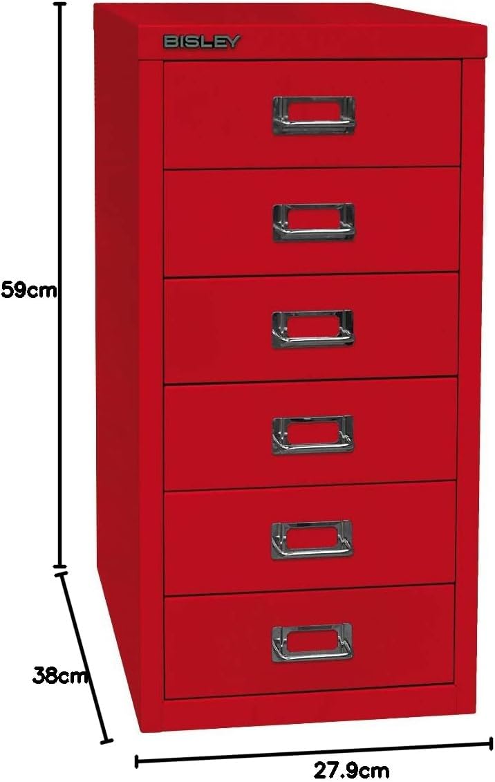 BISLEY MultiDrawer, 29er Serie, DIN A4, 6 Schubladen, Metall, 355 Silber, 38 x 27.9 x 59 cm