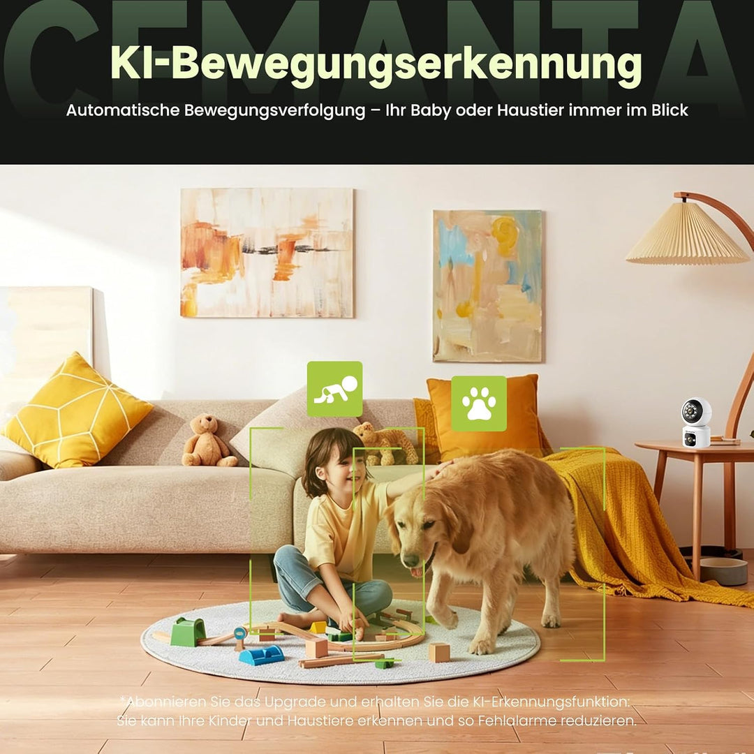 4MP Überwachungskamera für den Innenbereich, Kein Abonnement, 2,4/5GHz WLAN, 360° PTZ, Zwei-Wege-Aud