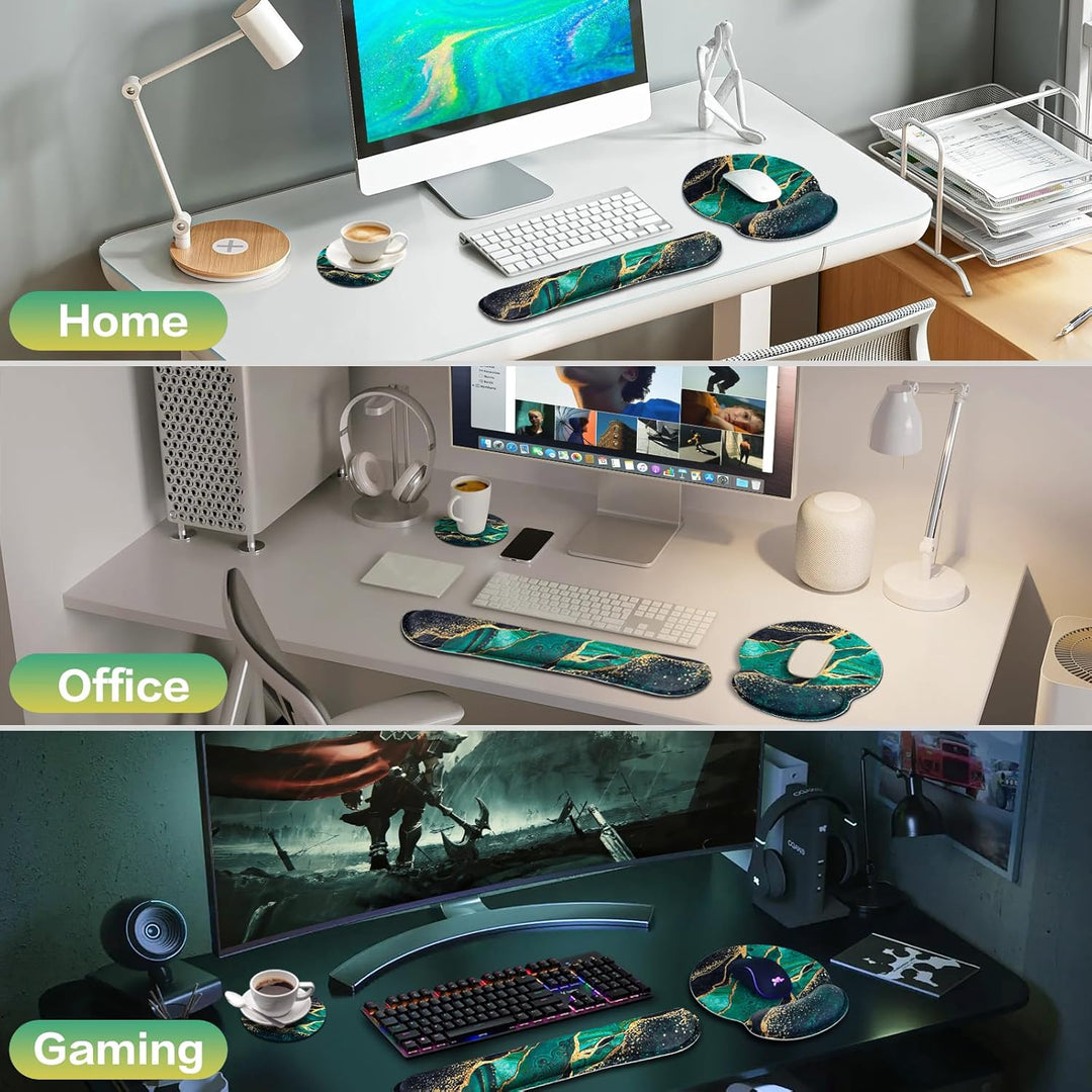 Acezeek 3-in-1 Mousepad Set,Mauspad mit Gelkissen+Handballenauflage Tastatur+Untersetzer,Mauspad XXL