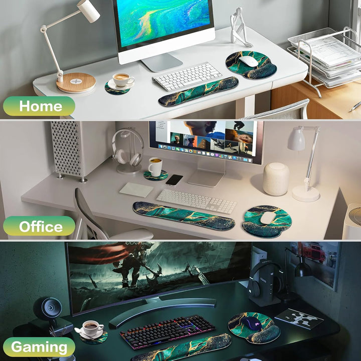 Acezeek 3-in-1 Mousepad Set,Mauspad mit Gelkissen+Handballenauflage Tastatur+Untersetzer,Mauspad XXL