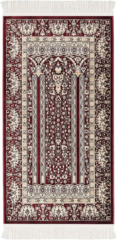 payé Teppich Gebetsteppich - Wohnzimmer Läufer Seccade Namaz - 70x125cm - Bordeaux - mit Fransen Isl