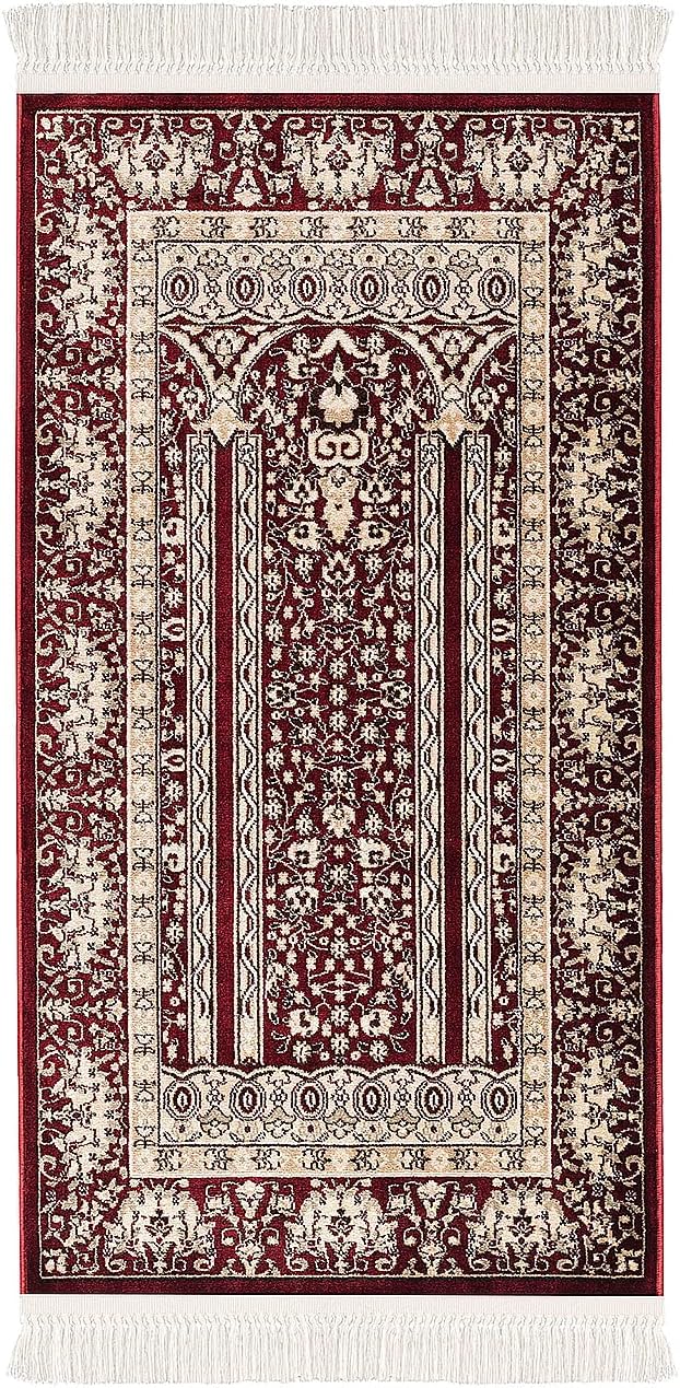 payé Teppich Gebetsteppich - Wohnzimmer Läufer Seccade Namaz - 70x125cm - Bordeaux - mit Fransen Isl