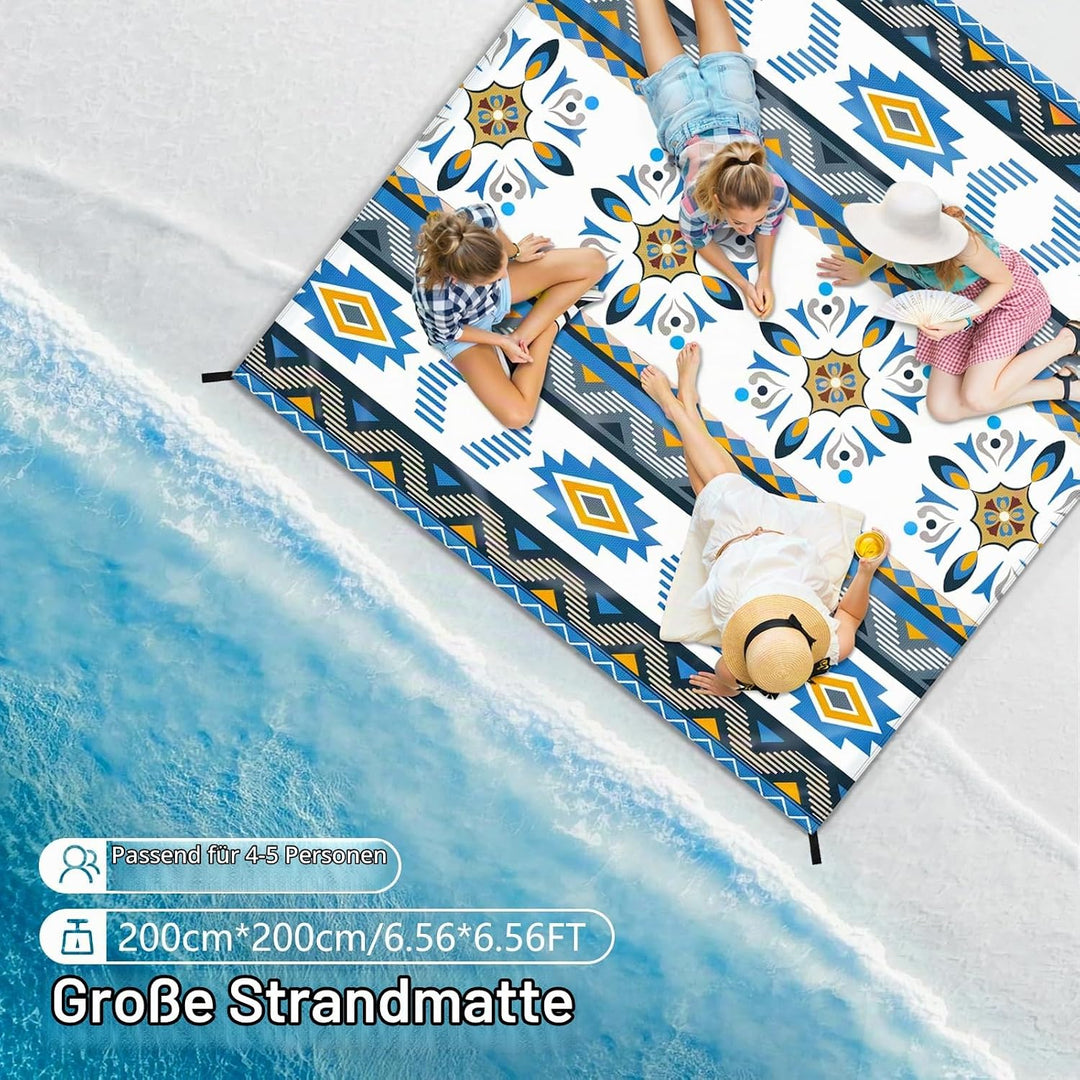 Rhino Valley Stranddecke,Sandfrei Picknickdecke mit Tragetasche&amp;4 Stabil Pfählen, Schnelltrocknend O