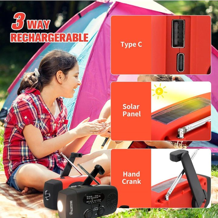NOAA 5000 mAh Notfall-Wetterradio, FM, AM, Handkurbel-Radios, Solar-Radio mit SOS, Kopfhöreranschlus