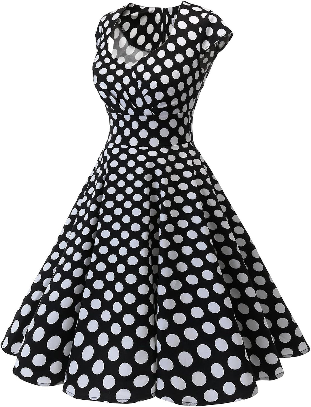Bbonlinedress 1950er Vintage Retro Cocktailkleid Rockabilly V-Ausschnitt Faltenrock XS Black White B