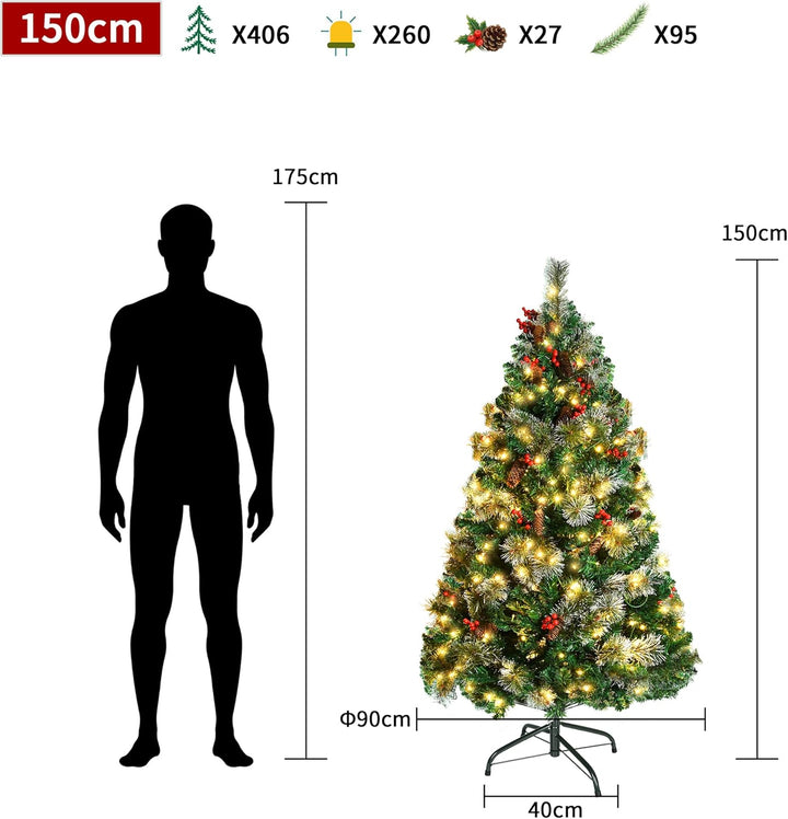 FIVMEN Weihnachtsbaum Künstlich mit Beleuchtung 150 cm PVC Tannenbaum Christbaum Künstlicher mit 260