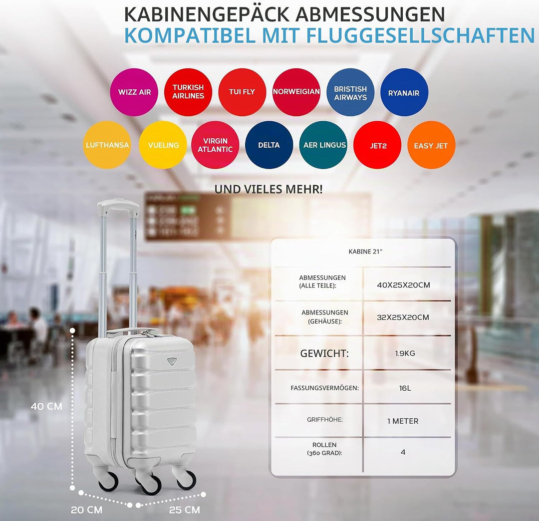 Flight Knight Leichte 4-Rad-abs-hartschalenkoffer Handgepack, Zugelassen Fur Uber 100 Fluggesellscha