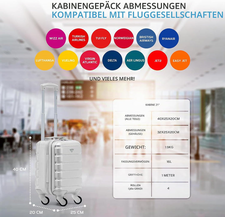 Flight Knight Leichte 4-Rad-abs-hartschalenkoffer Handgepack, Zugelassen Fur Uber 100 Fluggesellscha
