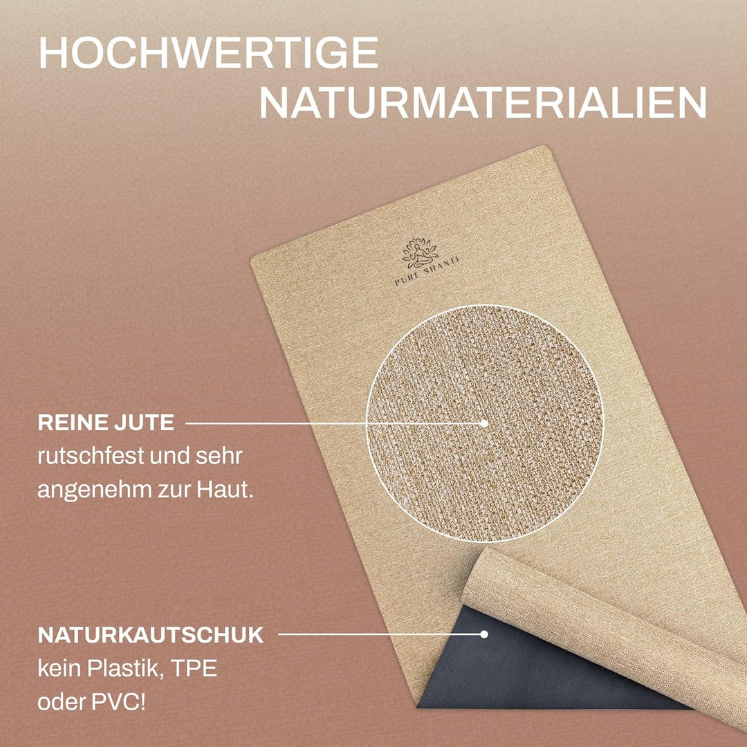 PURE SHANTI Yogamatte aus Jute &amp; Naturkautschuk | Nachhaltige Jute-Matte | 100% Naturmaterial | Ruts