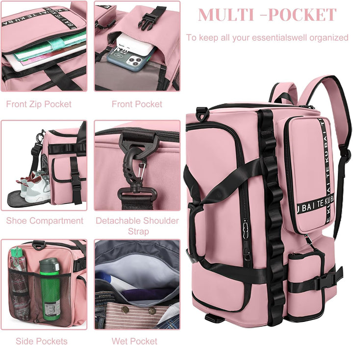 Sporttasche Reisetasche für Damen und Herren, Gross 65L Sporttaschen mit Schuhfach &amp; Nassfach, Large