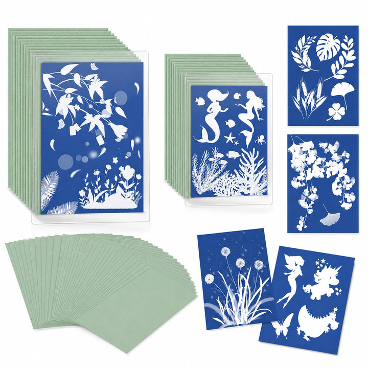 38 Cyanotypie Papier Kit A4 A5 Hochempfindliches Solar Druckpapier | 36 Sonne Papier mit 2 Acryltafe