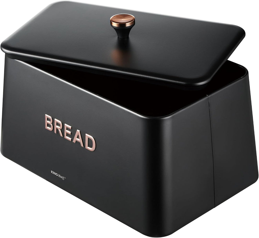 KING HOFF ELEGANTER,MODERNER BROTKASTEN AUS EDELSTAHL LEICHTE KONSTRUKTION GOLDENE AKZENTE (Schwarz)