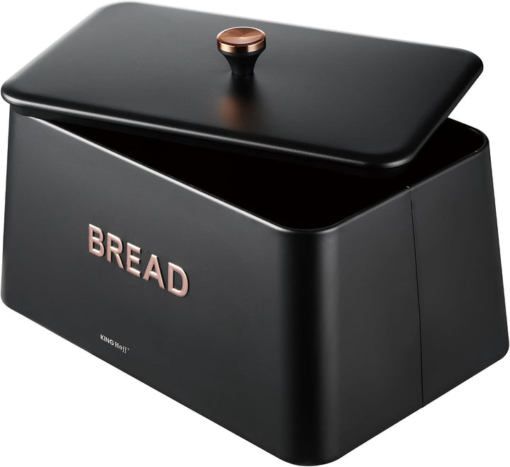 KING HOFF ELEGANTER,MODERNER BROTKASTEN AUS EDELSTAHL LEICHTE KONSTRUKTION GOLDENE AKZENTE (Schwarz)