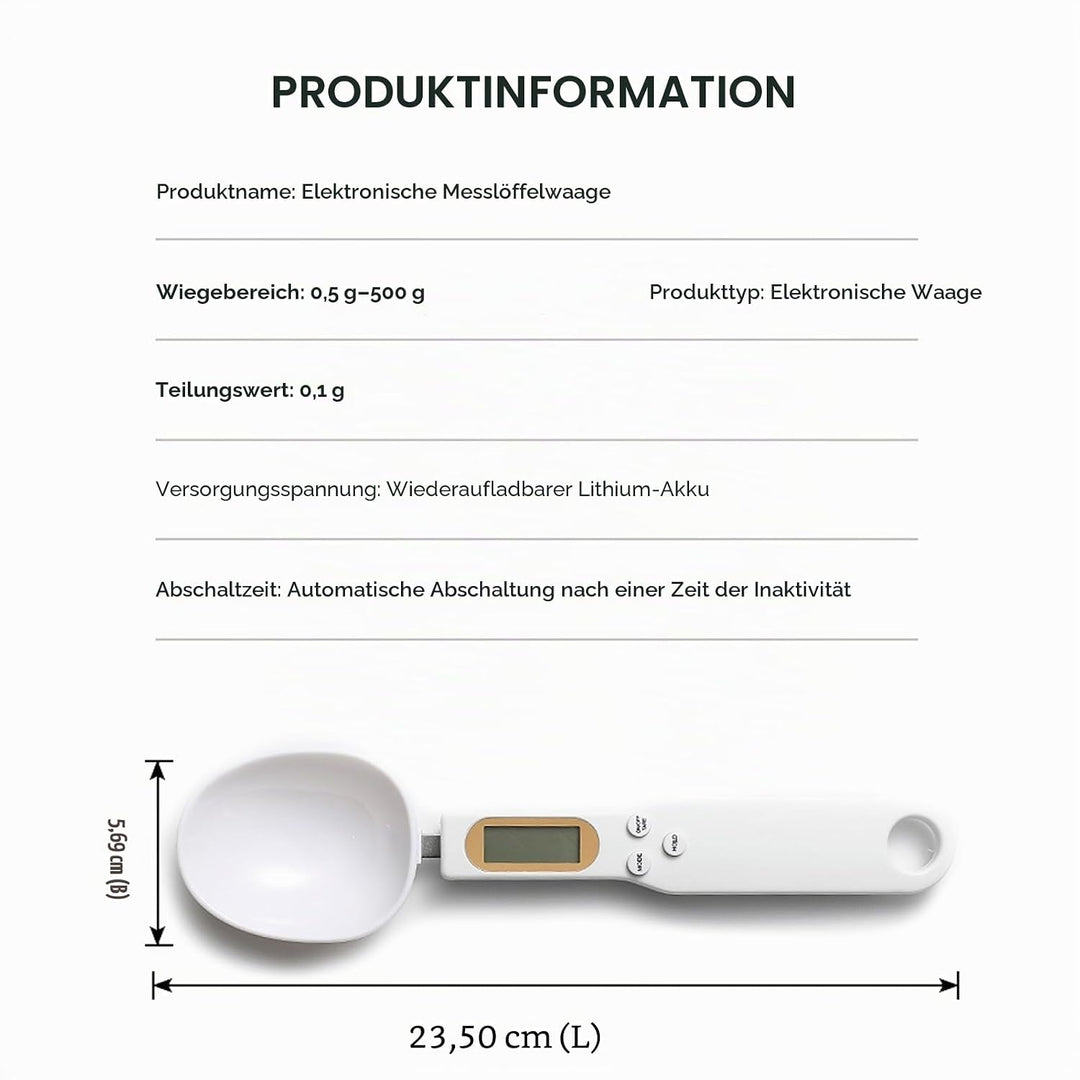 Digitale Löffelwaage für Lebensmittel, 500 g/0,1 g | Digitaler Messlöffel, Elektronischer Wiegelöffe