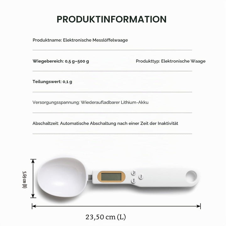 Digitale Löffelwaage für Lebensmittel, 500 g/0,1 g | Digitaler Messlöffel, Elektronischer Wiegelöffe
