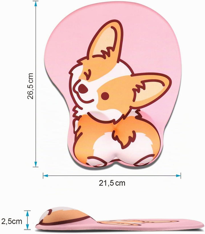 AOKSUNOVA 3D Mauspad mit Gelkissen Ergonomisches Mousepad mit Handauflage niedliche Corgi Motiv Hand