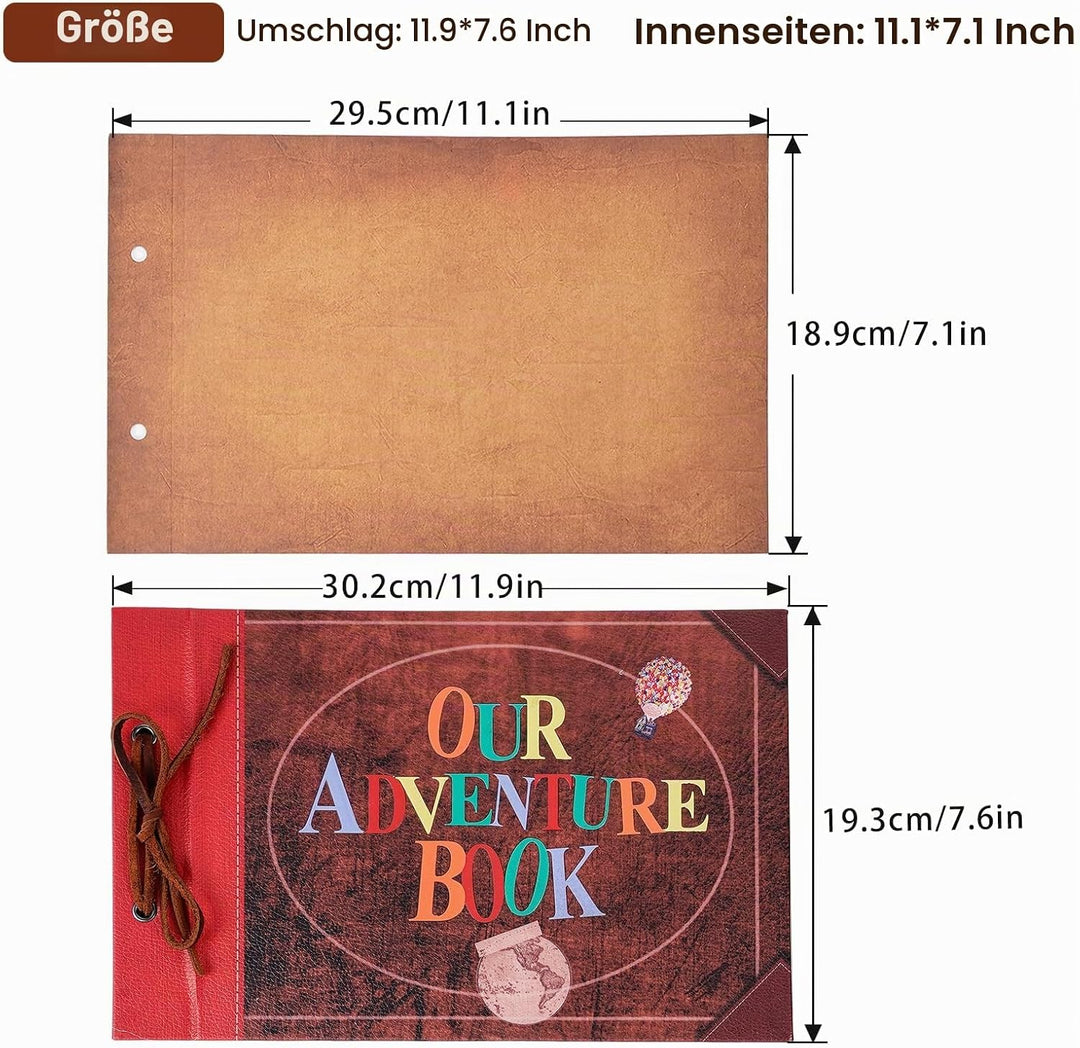 Adventure Book Scrapbook Album Fotoalbum 80 Seiten,3d Lederbezug Cover,Leder Kordelzug,Mit Einer Box